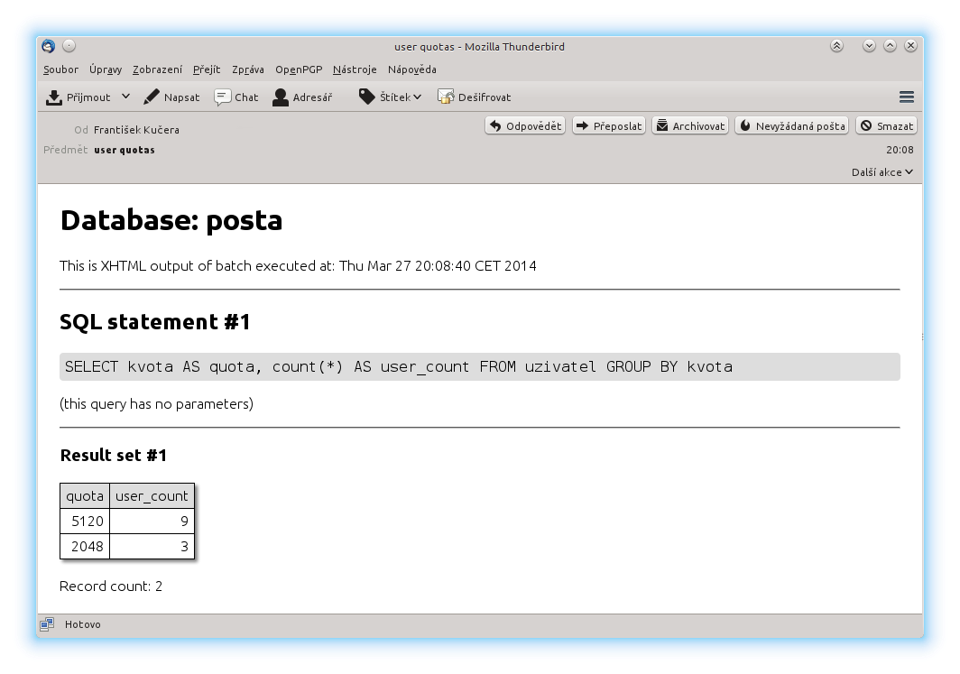 XHTML output in an e-mail client 
